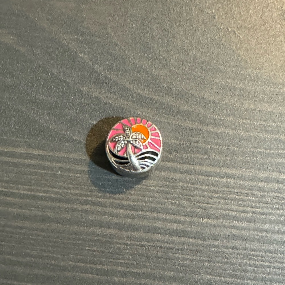Pandora Charm Tropical Palm Tree with CZs and Pink and Orange enamel